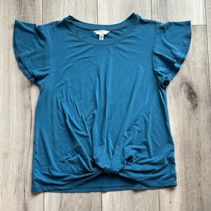 Time and True TT Hacci Knot Front Womens Medium Teal Top